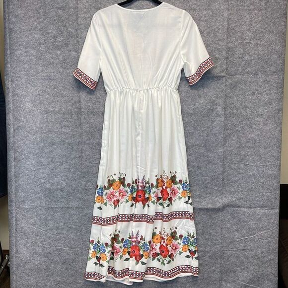 NWT Emery Rose Dress Women's Small White Floral Boho Short Sleeve A-Line V-Neck - Picture 11 of 16